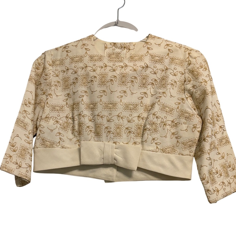 Floral Embroidered Cropped Bolero Top with‎ Bow Detail  See Measurements